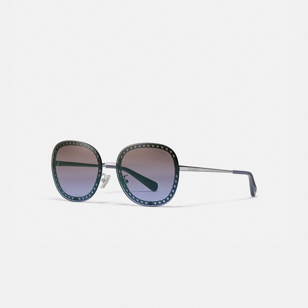 Oversized Signature Chain Square Sunglasses - SHINY SILVER/ GREY LAV GRAD - COACH L1143