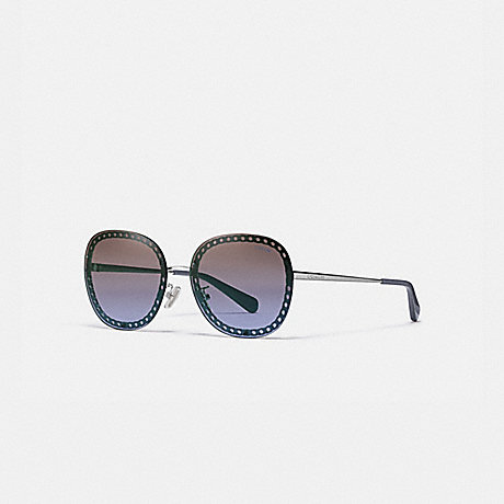 COACH Oversized Signature Chain Square Sunglasses - SHINY SILVER/ GREY LAV GRAD - L1143