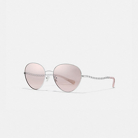 COACH Signature Chain Oval Sunglasses - SILVER/GREY PINK MIRROR GRAD - L1148