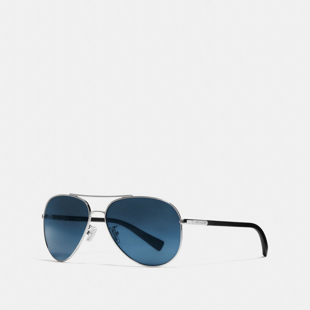 COACH L813 Tag Temple Pilot Sunglasses GUNMETAL/BLACK BLUE MIRROR