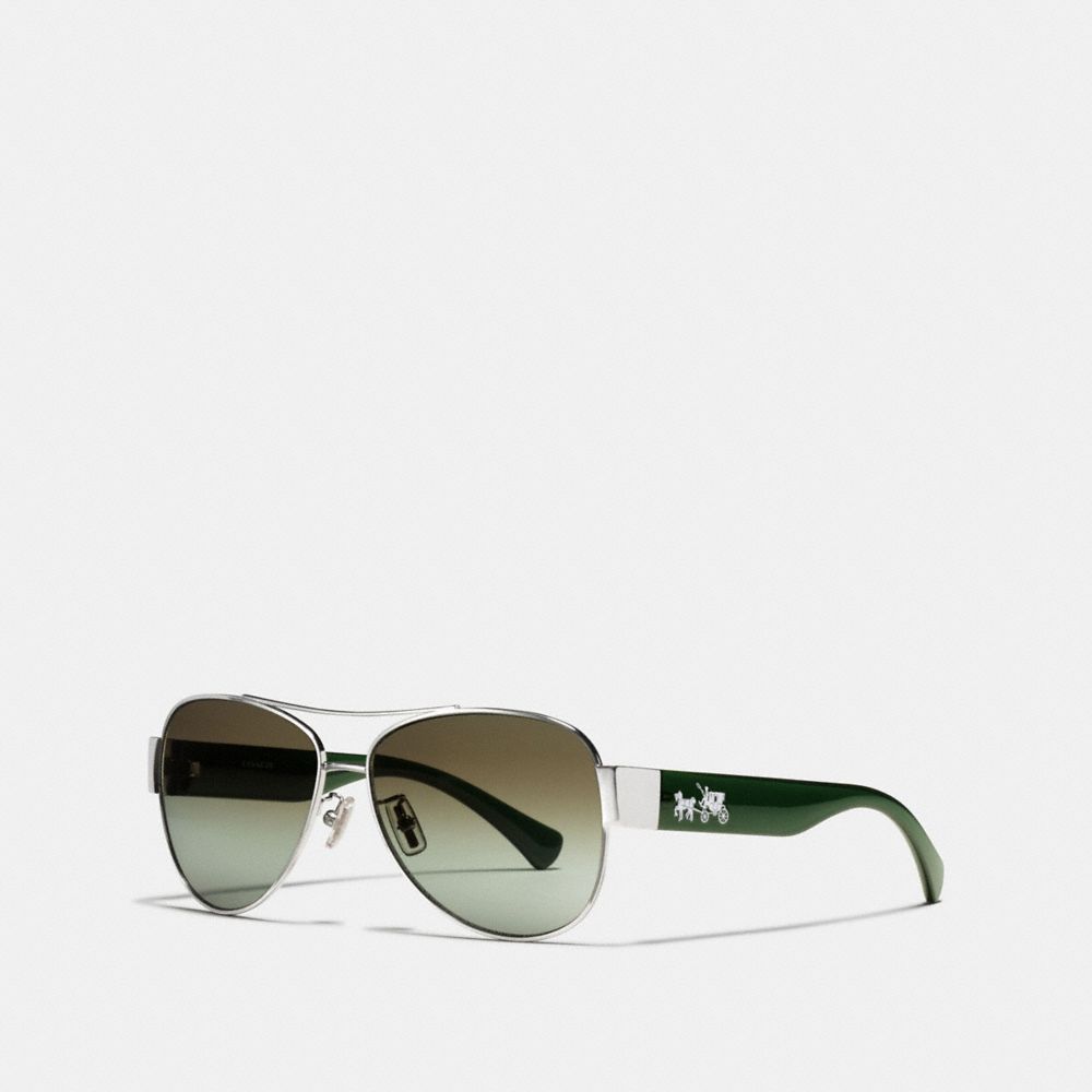 COACH L944 Olivia Sunglasses SILVER/GREEN CRYSTAL