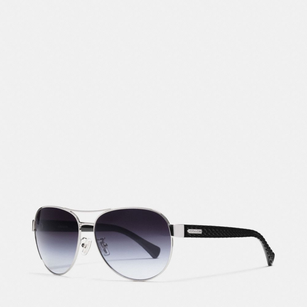 COACH L947 Curbchain Aviator Sunglasses SILVER/BLACK