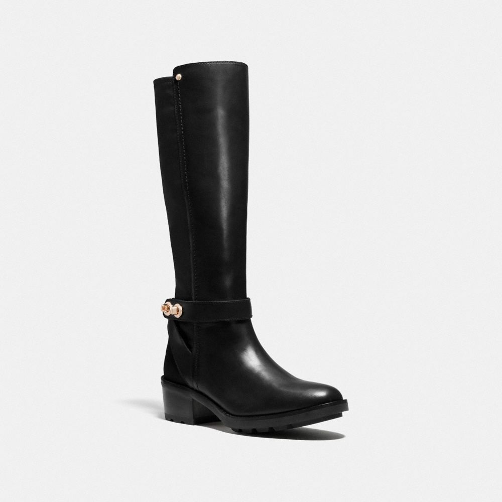 COACH Q7677 PEARLA LEATHER TURNLOCK BOOT BLACK/BLACK