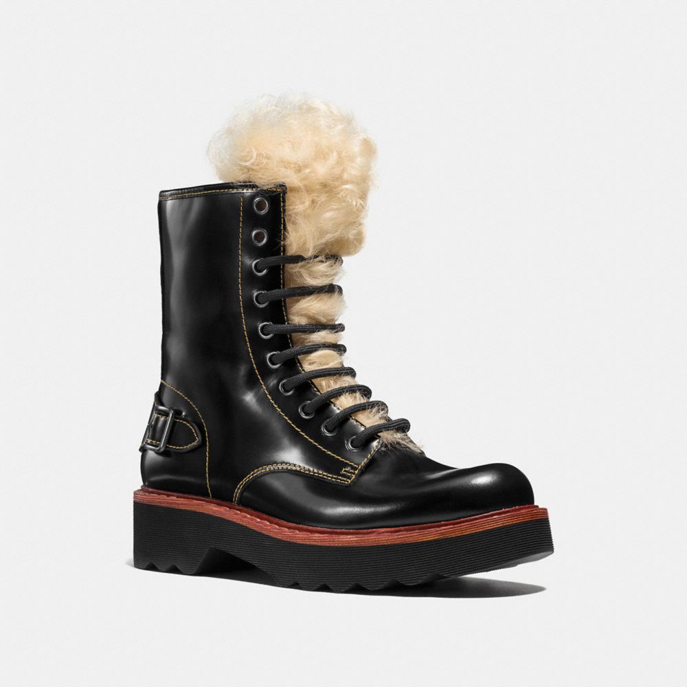 COACH MOTO HIKER BOOT WITH SHEARLING - BLACK - q8803