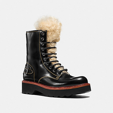 COACH MOTO HIKER BOOT WITH SHEARLING - BLACK - q8803