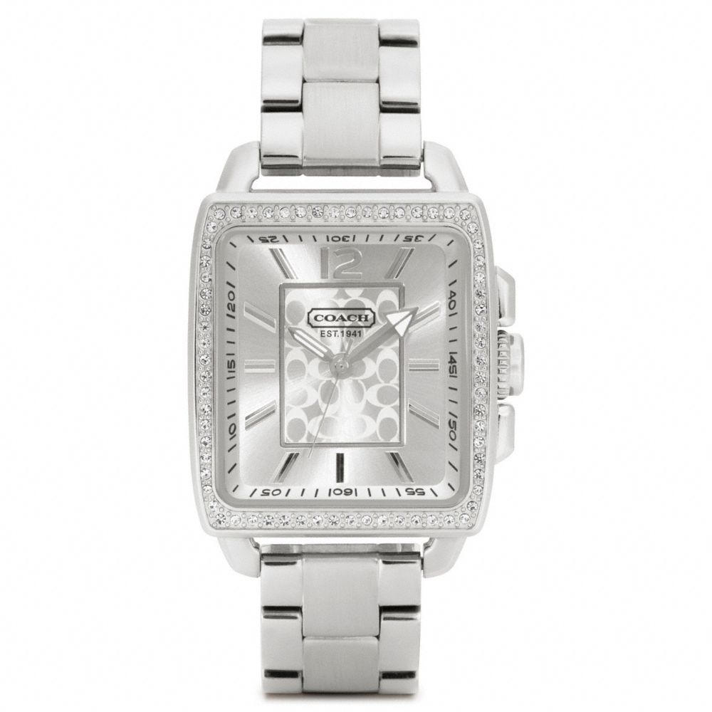 COACH W1005 Boyfriend Crystal Square Stainless Steel Bracelet Watch 