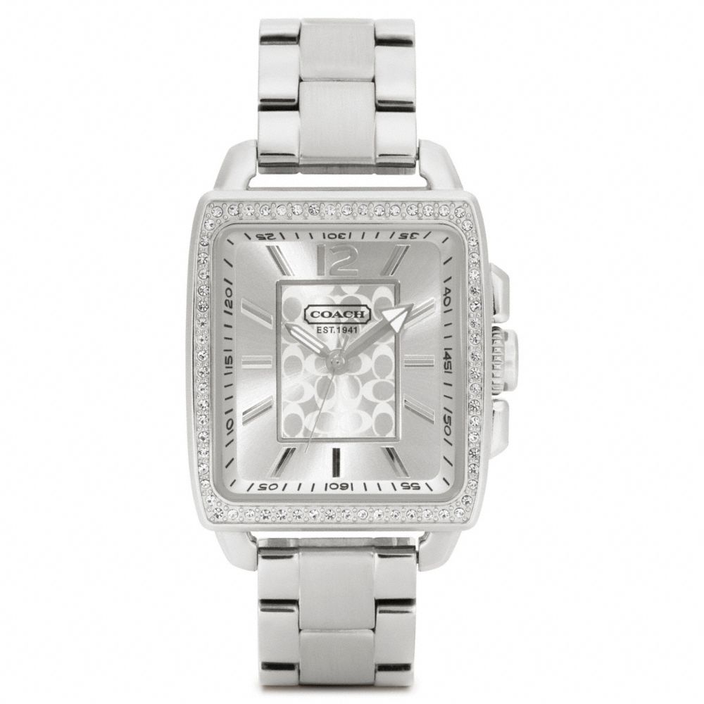 COACH BOYFRIEND CRYSTAL SQUARE STAINLESS STEEL BRACELET WATCH -  - w1005