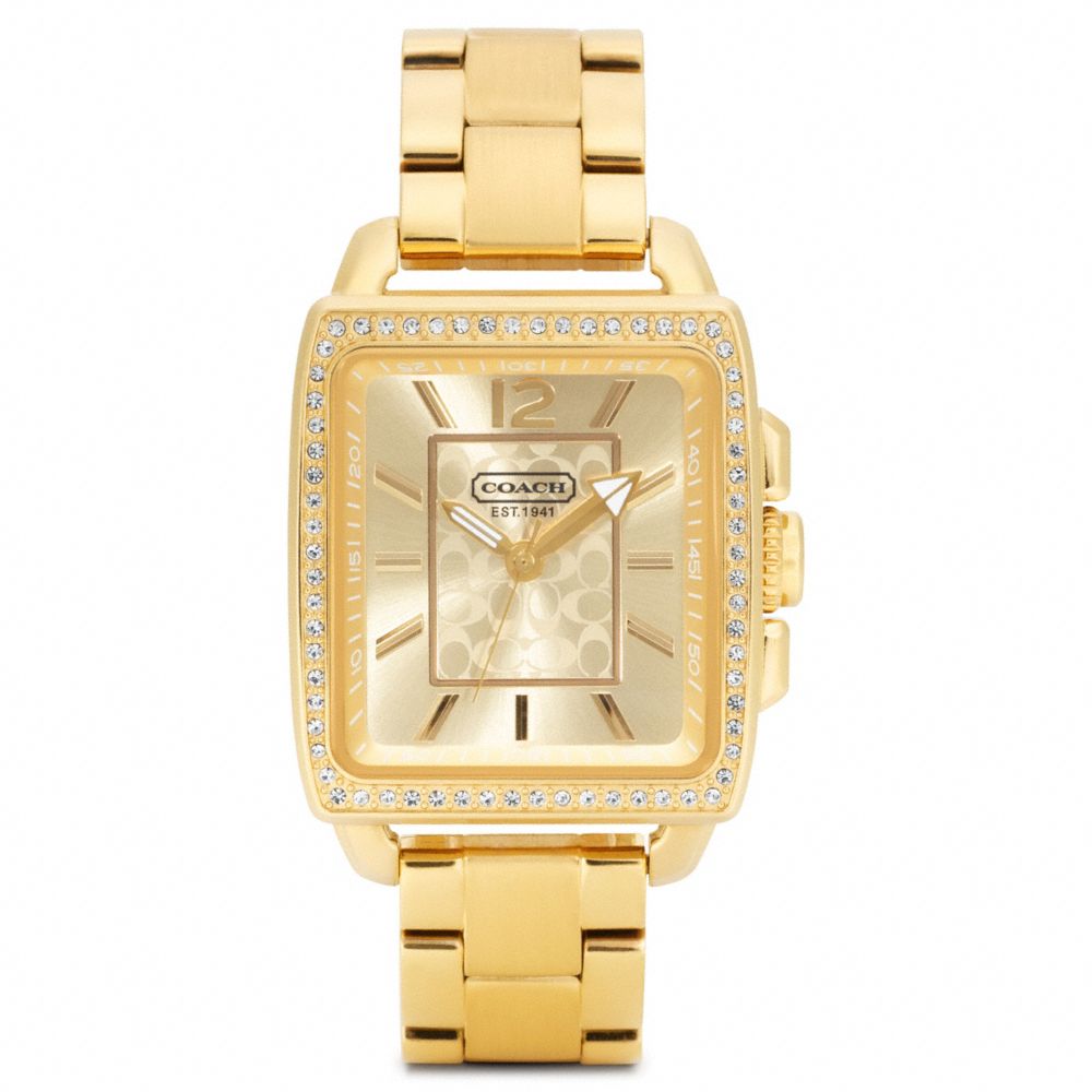 BOYFRIEND CRYSTAL SQUARE GOLD PLATED BRACELET WATCH COACH W1006