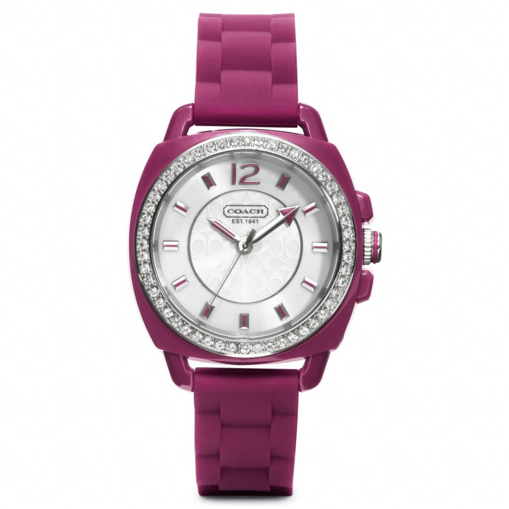 BOYFRIEND CRYSTAL STAINLESS STEEL RUBBER STRAP - w1024 - BERRY