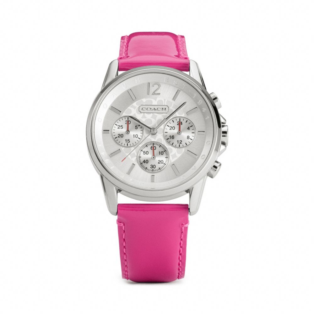 COACH W1084 - SIGNATURE CHRONO STAINLESS STEEL PATENT LEATHER STRAP WATCH ONE-COLOR