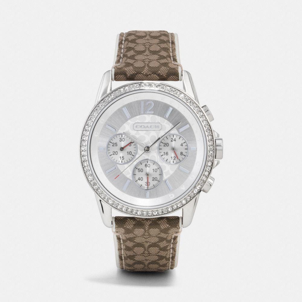 COACH W1087 - CLASSIC SIGNATURE CHRONO CRYSTAL STAINLESS STEEL STRAP WATCH  KHAKI/MAHOGANY