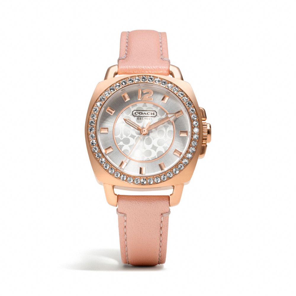 COACH w1132 MINI BOYFRIEND ROSEGOLD PLATED CRYSTAL STRAP WATCH 