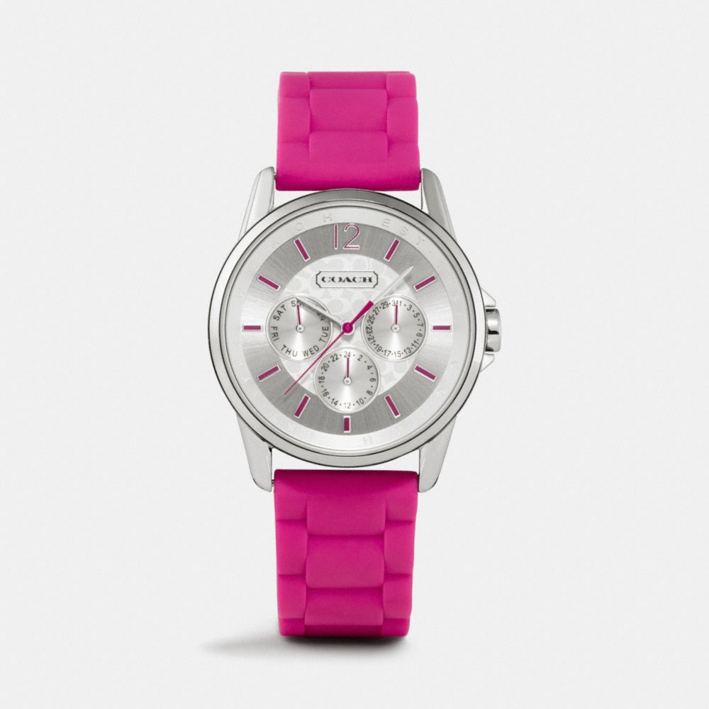 COACH W1204 Classic Signature Sport Stainless Steel Rubber Strap FUCHSIA