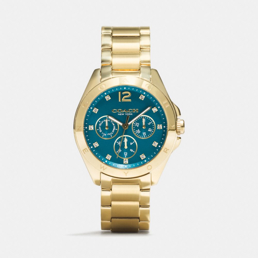 COACH w1207 TRISTEN GOLD PLATED COLOR DIAL BRACELET WATCH TEAL