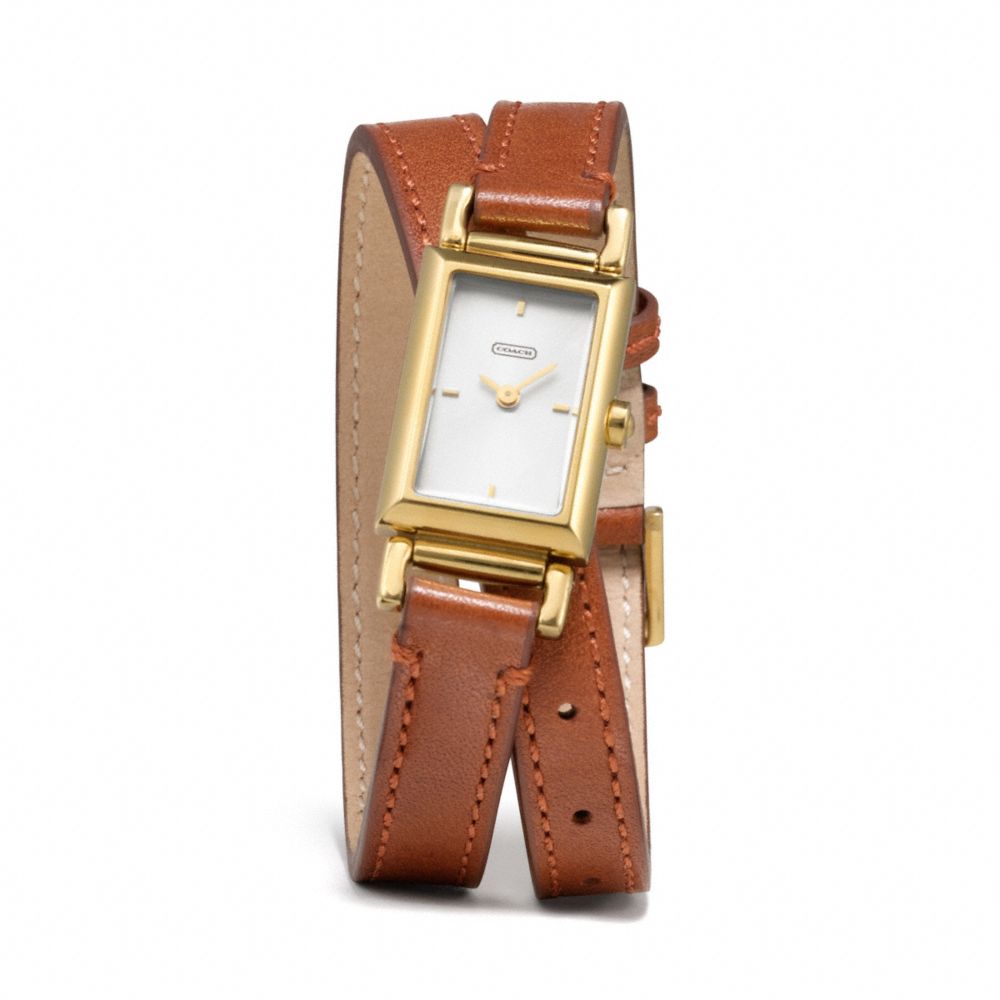 MADISON GOLD PLATED DOUBLE WRAP STRAP WATCH - BROWN - COACH W1218