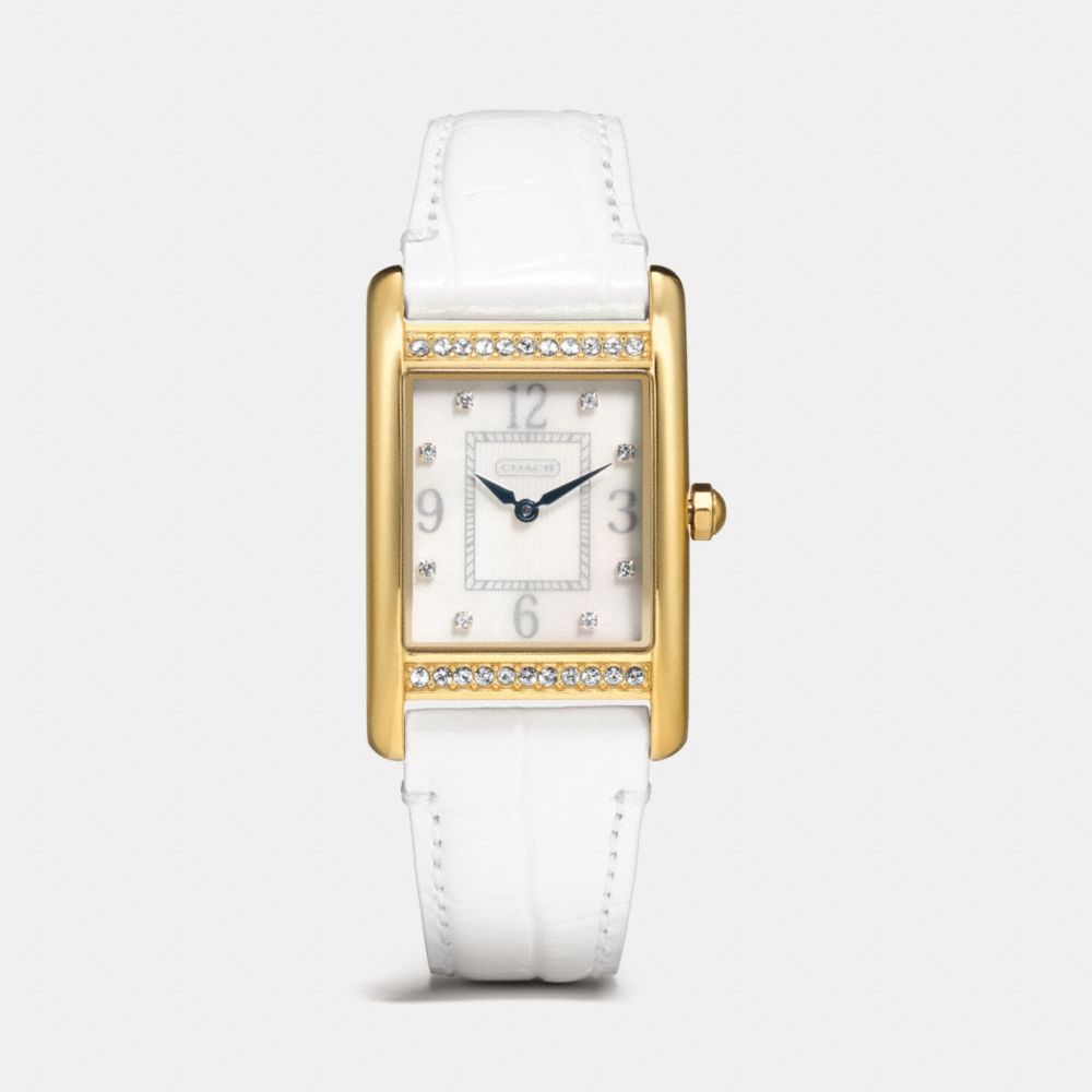 COACH w1224 LEXINGTON LARGE CRYSTAL GOLD PLATED STRAP WATCH  WHITE