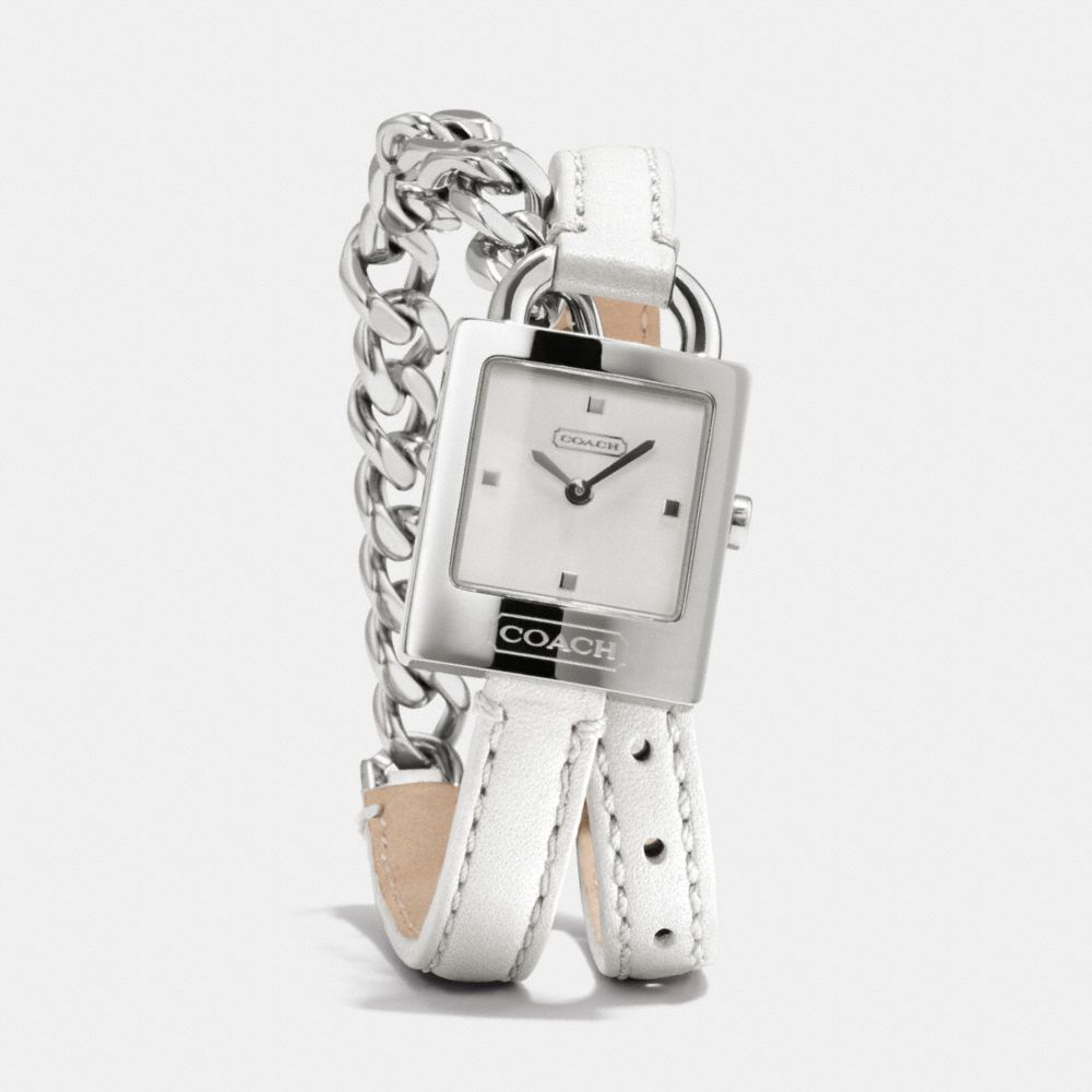 COACH w1251 TORI STAINLESS STEEL CHAIN DOUBLE WRAP WATCH WHITE