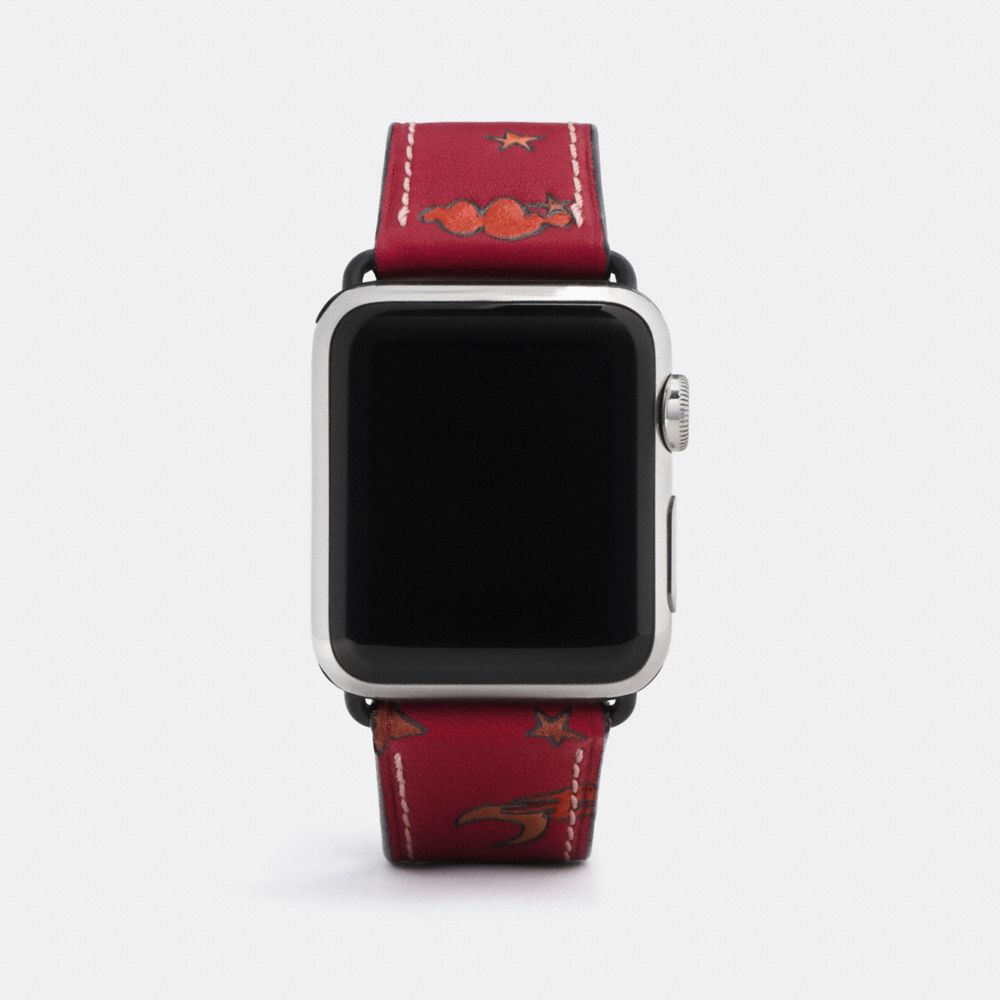 COACH W1297+MZT++WMN Apple WatchÂ® Strap With Prints DEEP SCARLET