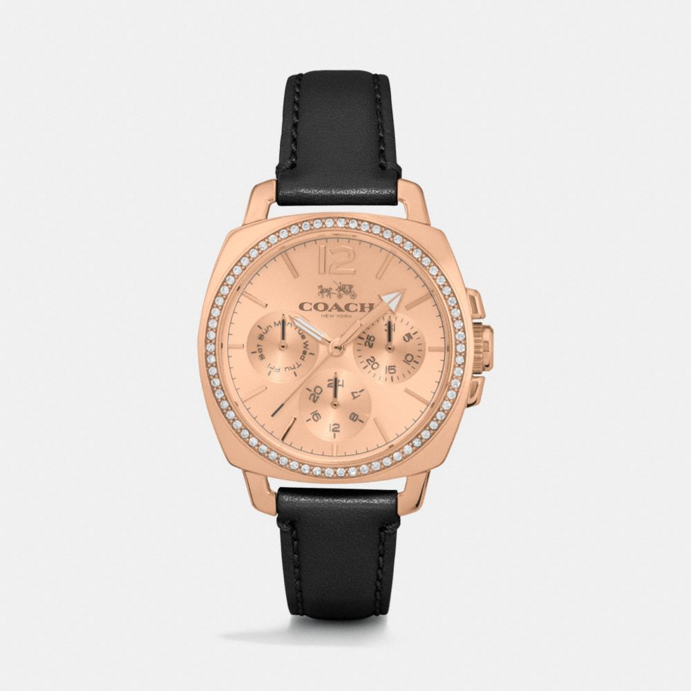 COACH W1348 - BOYFRIEND SMALL ROSE GOLD PLATED CRYSTAL STRAP WATCH BLACK