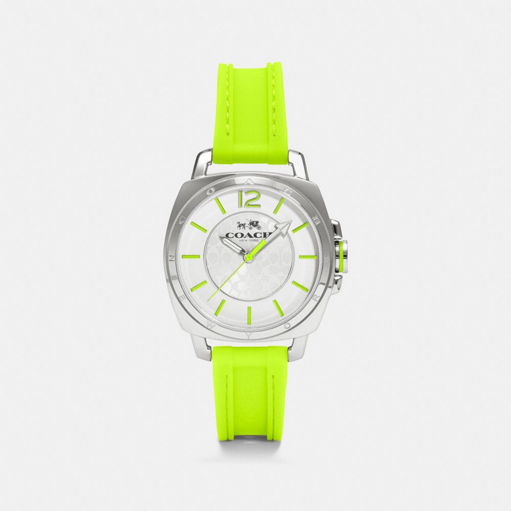 COACH w1362 C.O.A.C.H. BOYFRIEND STAINLESS STEEL RUBBER STRAP WATCH  FLUORESCENT YELLOW