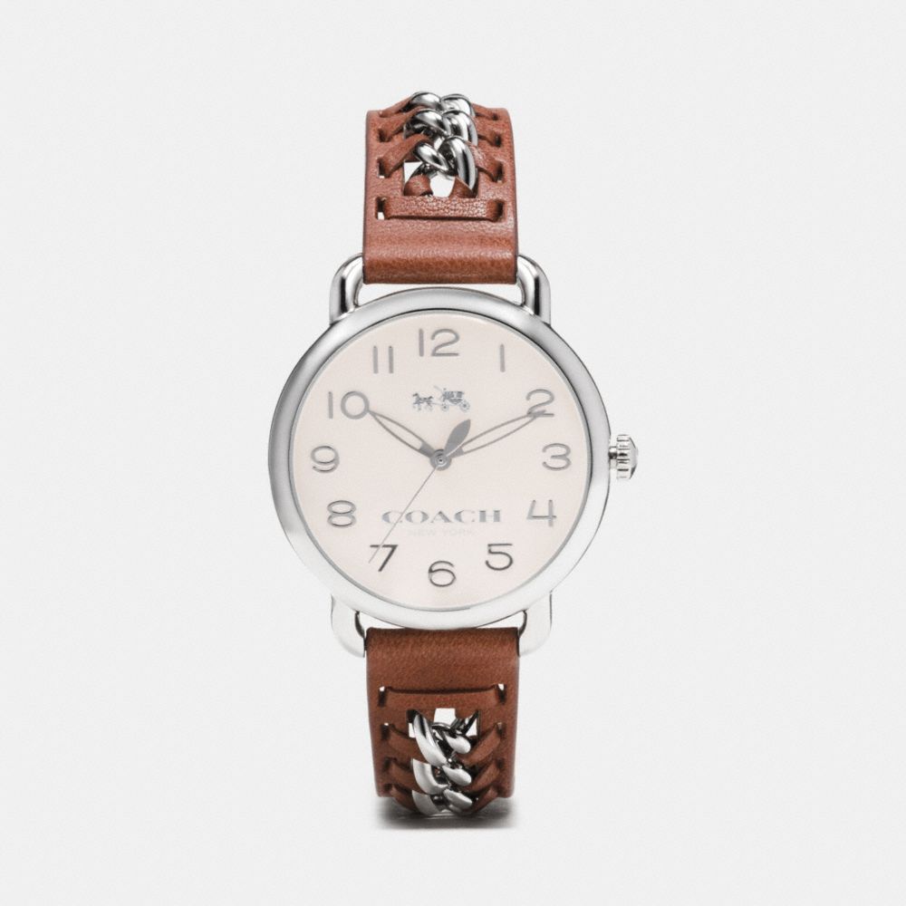 DELANCEY STAINLESS STEEL CHAIN LEATHER STRAP - SADDLE - COACH W1526