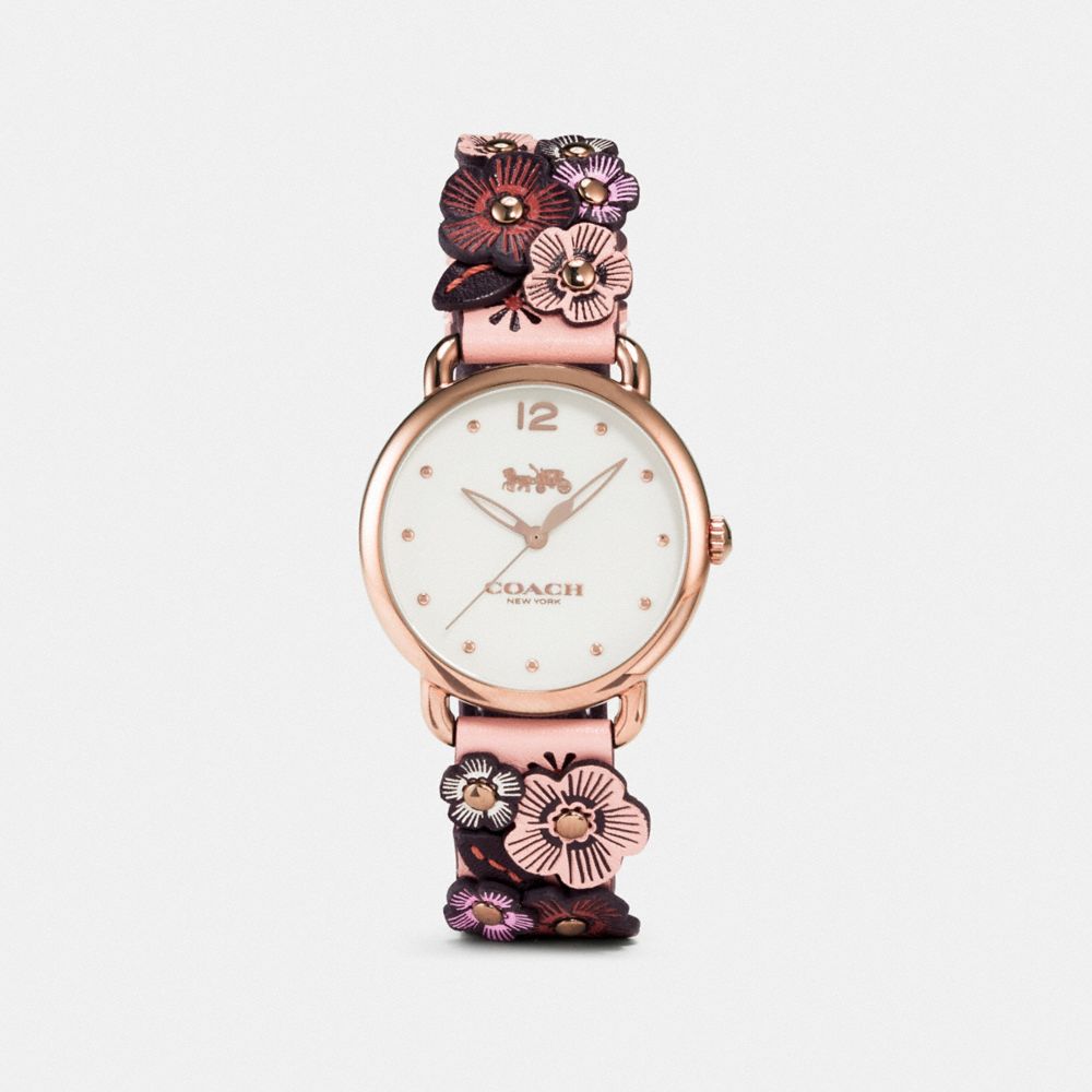 COACH W1539 DELANCEY WATCH WITH FLORAL APPLIQUE, 36MM NUDE PINK