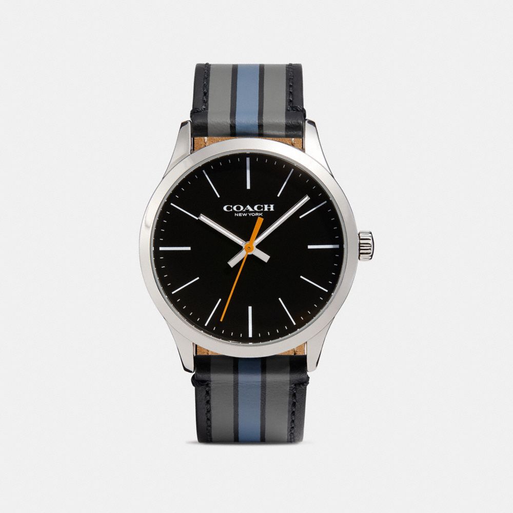 BAXTER LEATHER STRAP WATCH WITH VARSITY STRIPE - w1545 - D9B