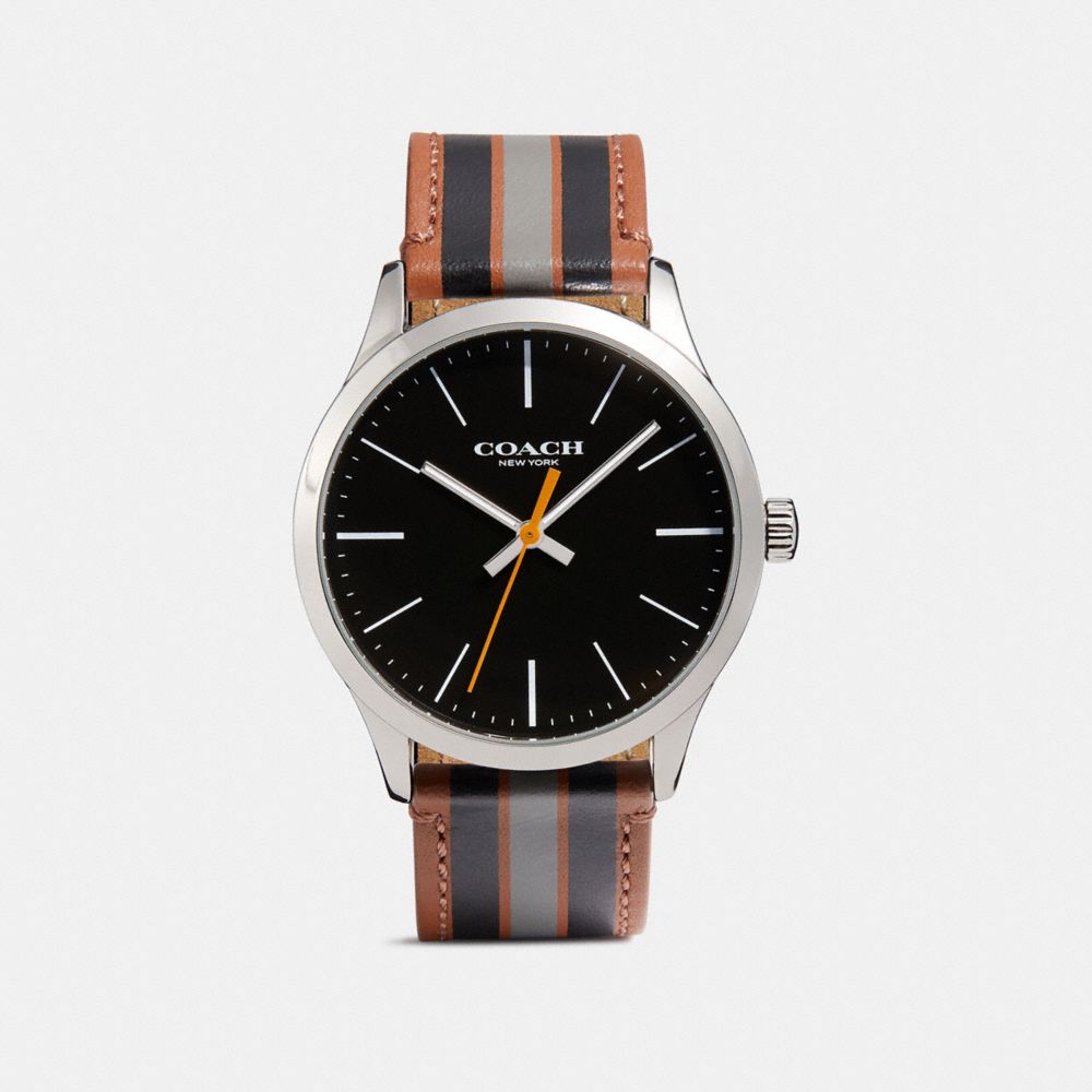 COACH W1545 Baxter Leather Strap Watch With Varsity Stripe DD0