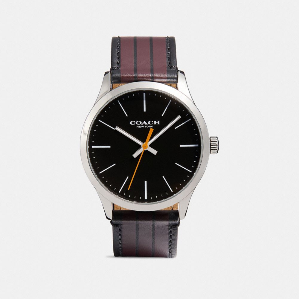 BAXTER LEATHER STRAP WATCH WITH VARSITY STRIPE - w1545 - MAHOGANY/BLACK