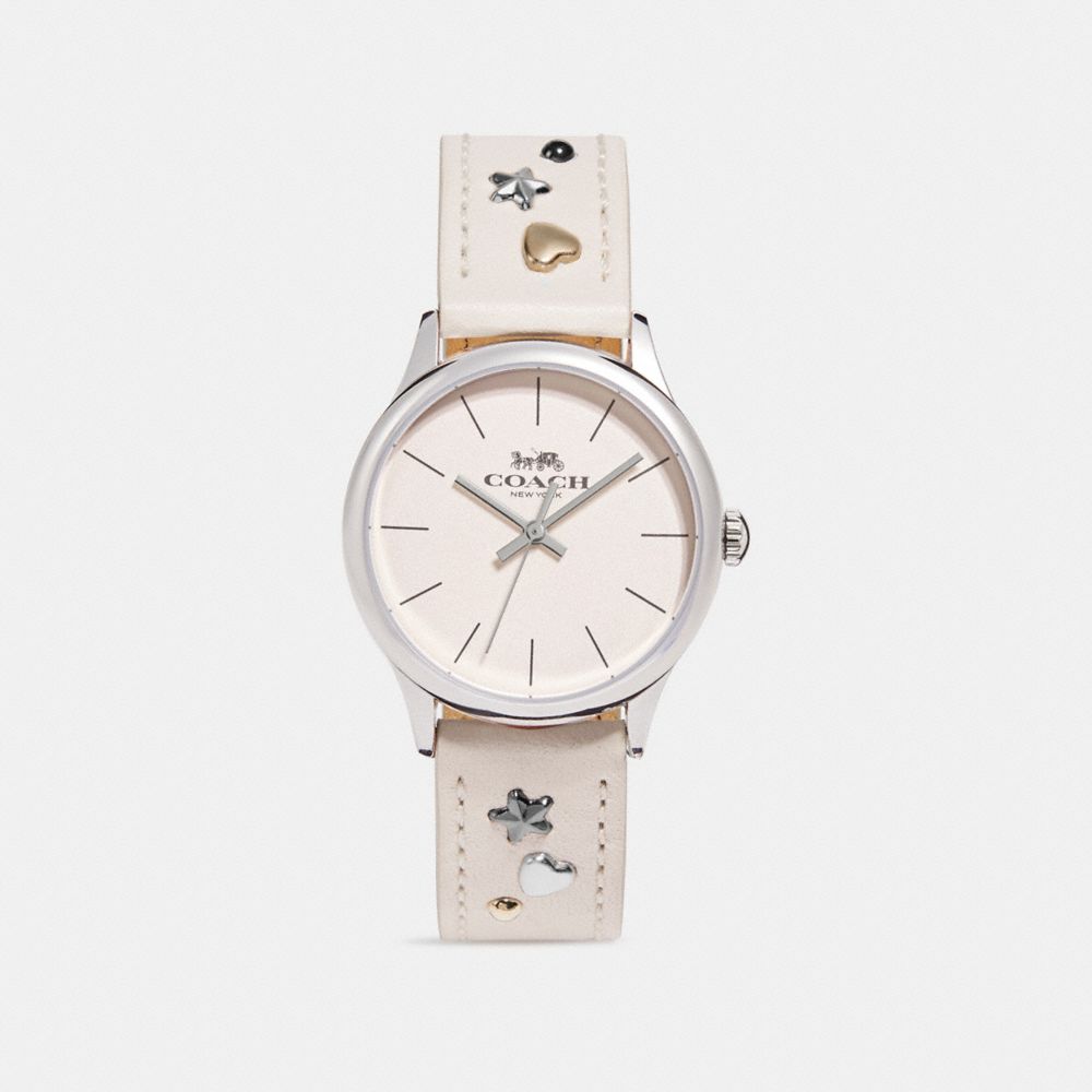 COACH W1550 Ruby Leather Strap Watch With Studs CHALK