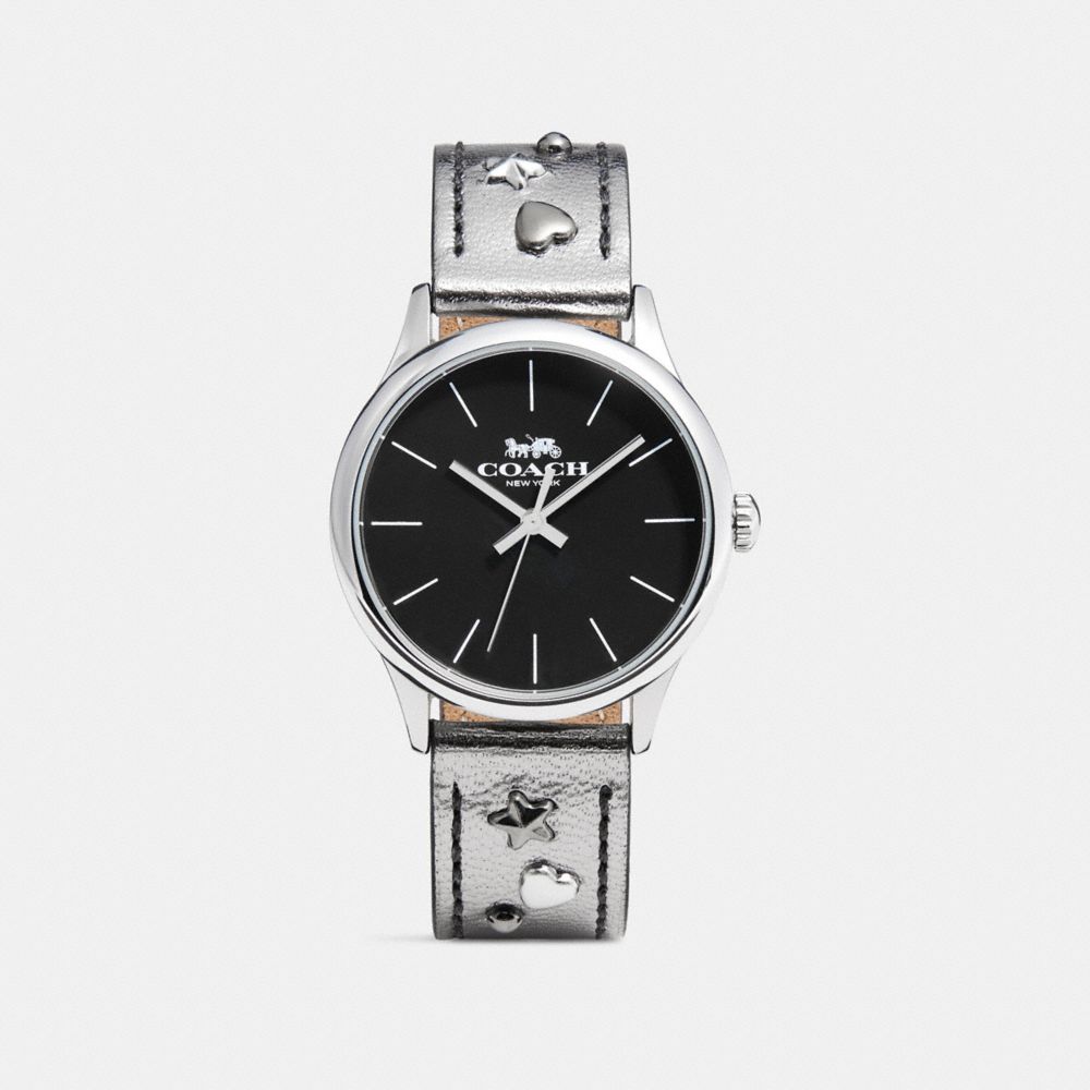 COACH RUBY LEATHER STRAP WATCH WITH STUDS - METALLIC GREY - w1550