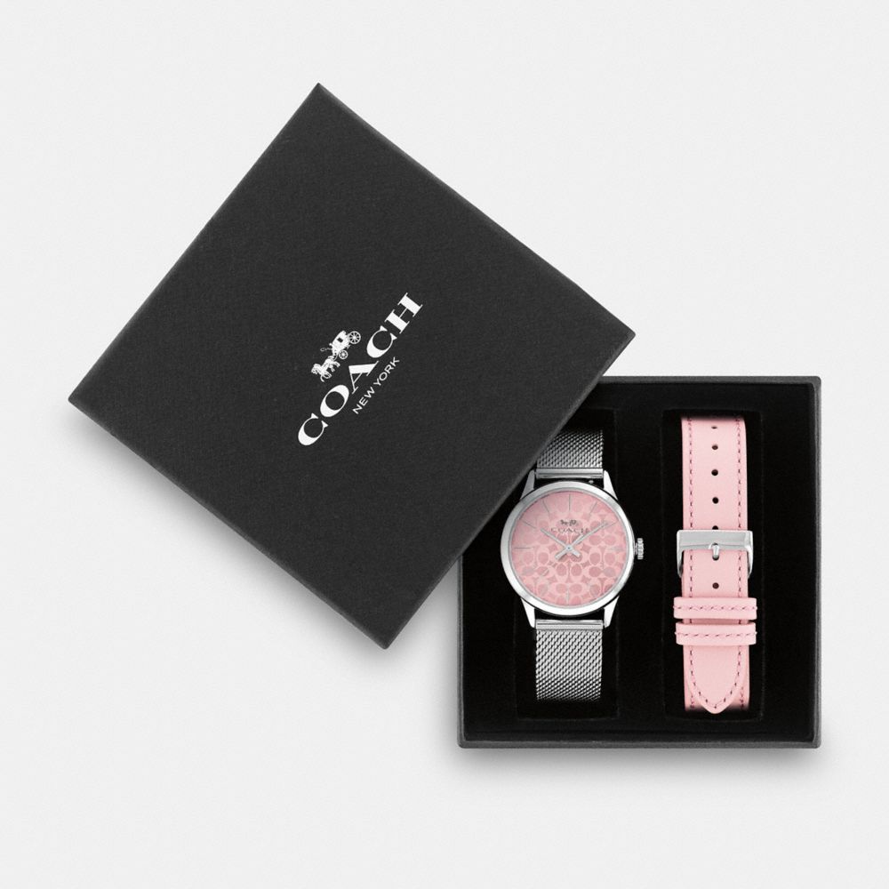 COACH W1677 BOXED RUBY WATCH GIFT SET, 32MM STAINLESS STEEL