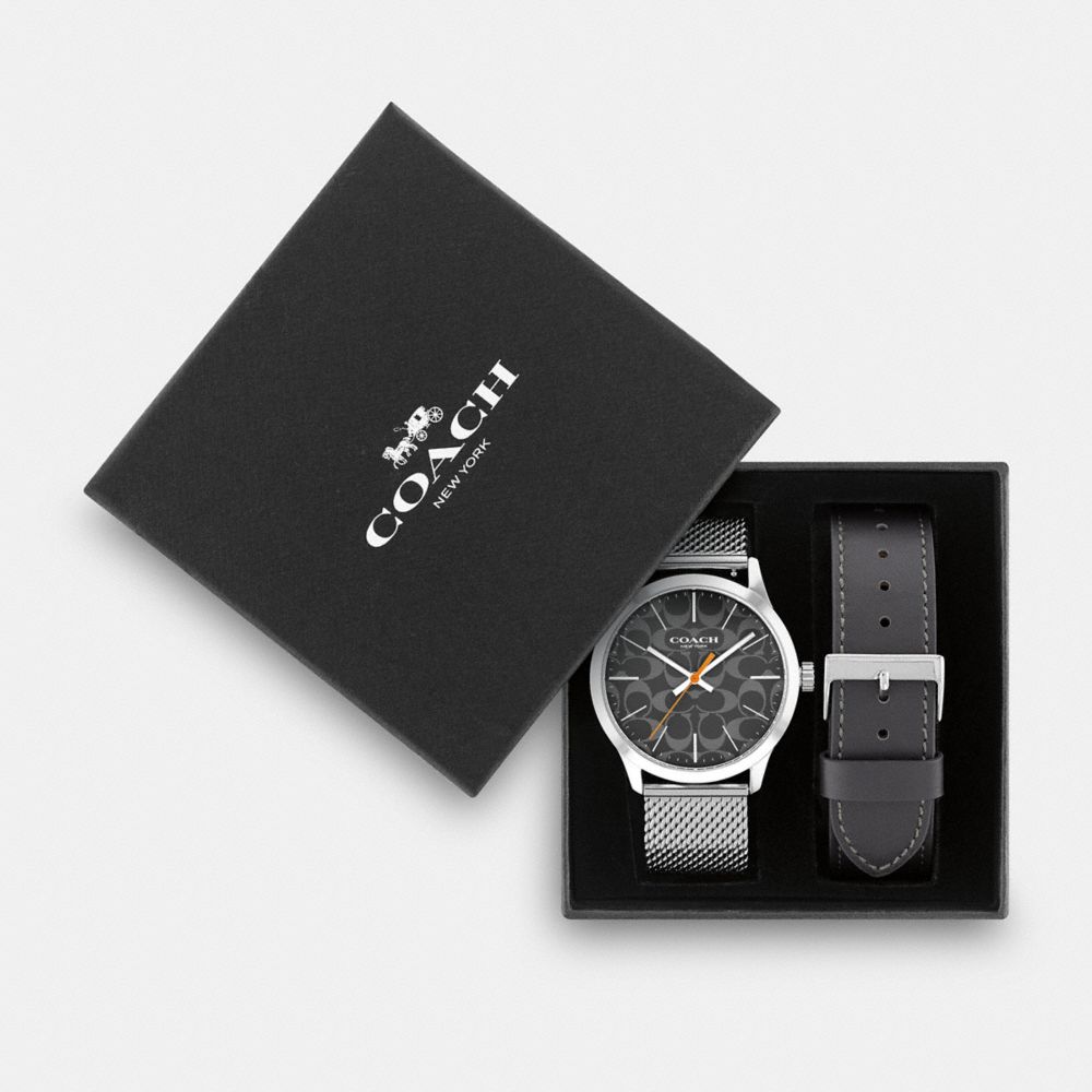 COACH BOXED BAXTER WATCH GIFT SET, 39MM - GREY - W1681