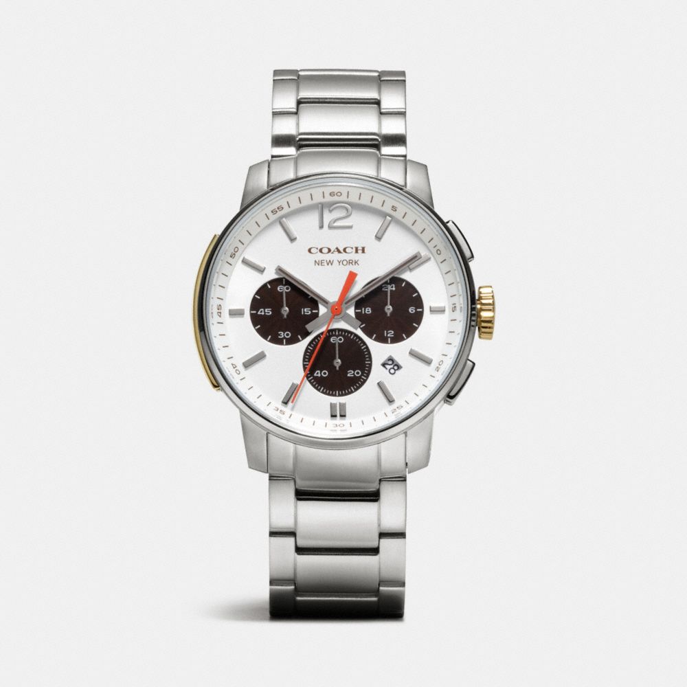 COACH W4006 Bleecker Chrono Stainless Steel Bracelet Watch WHITE