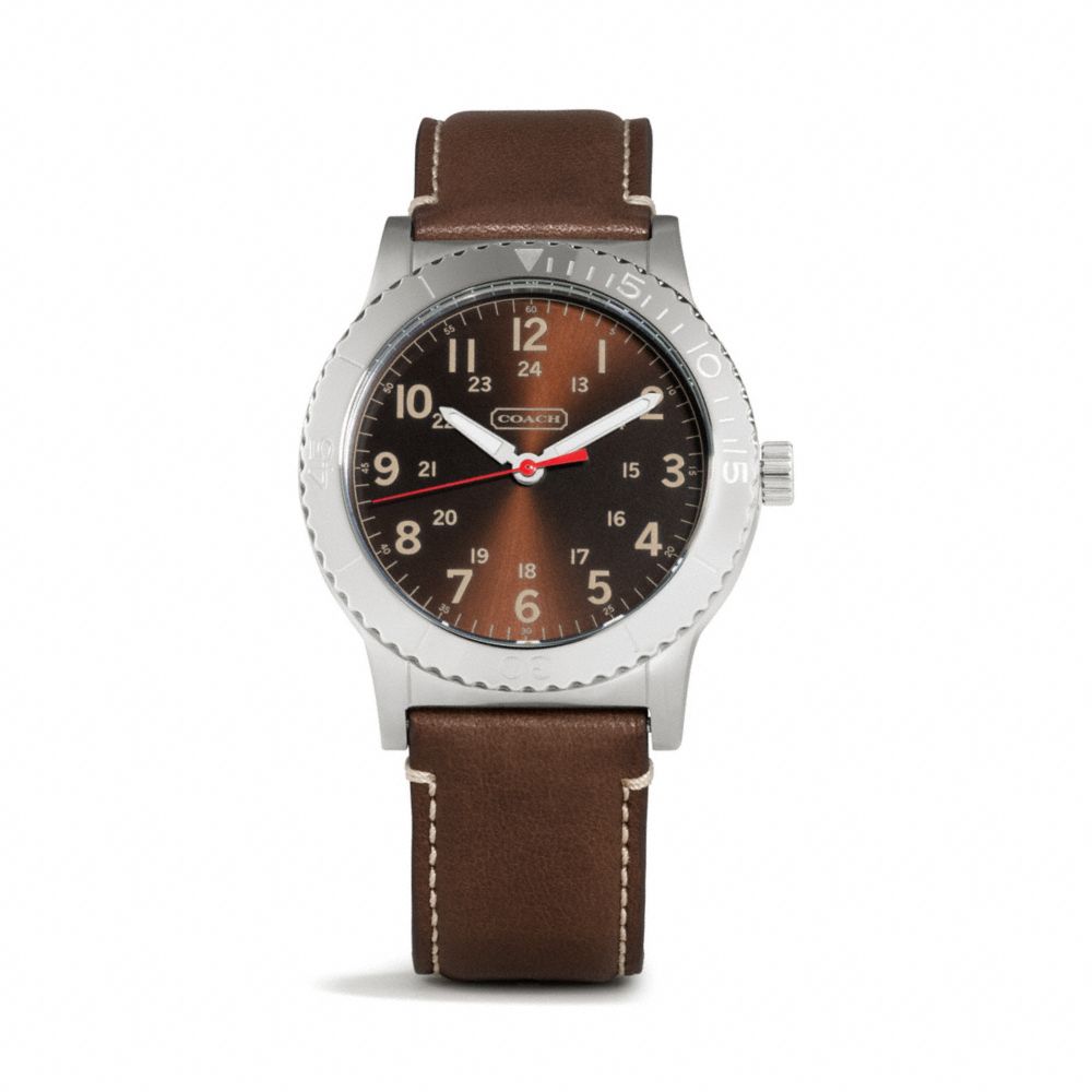 COACH W5001 - RIVINGTON STAINLESS STEEL LEATHER STRAP WATCH MAHOGANY