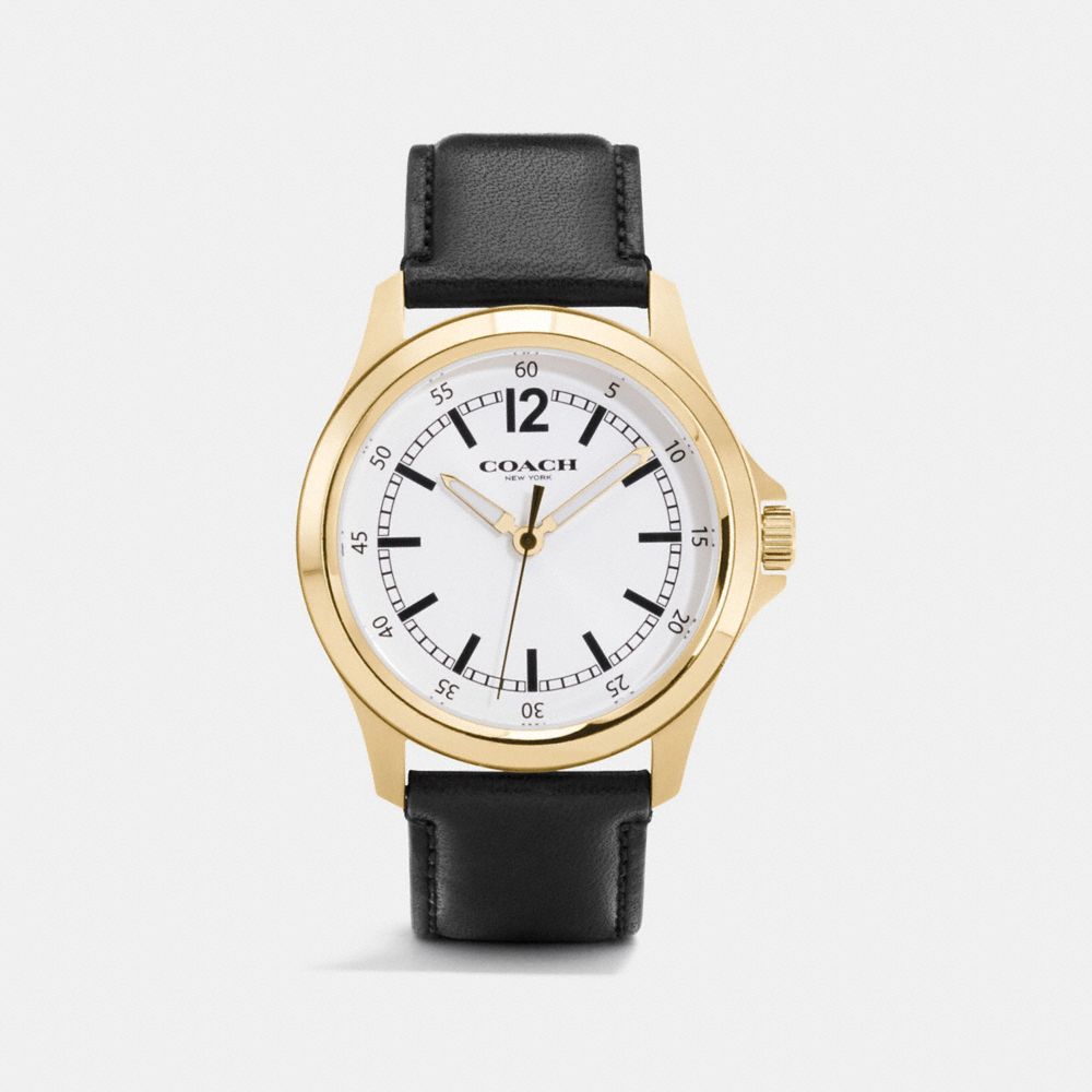 COACH W5011 - BARROW LEATHER STRAP WATCH GOLD/BLACK