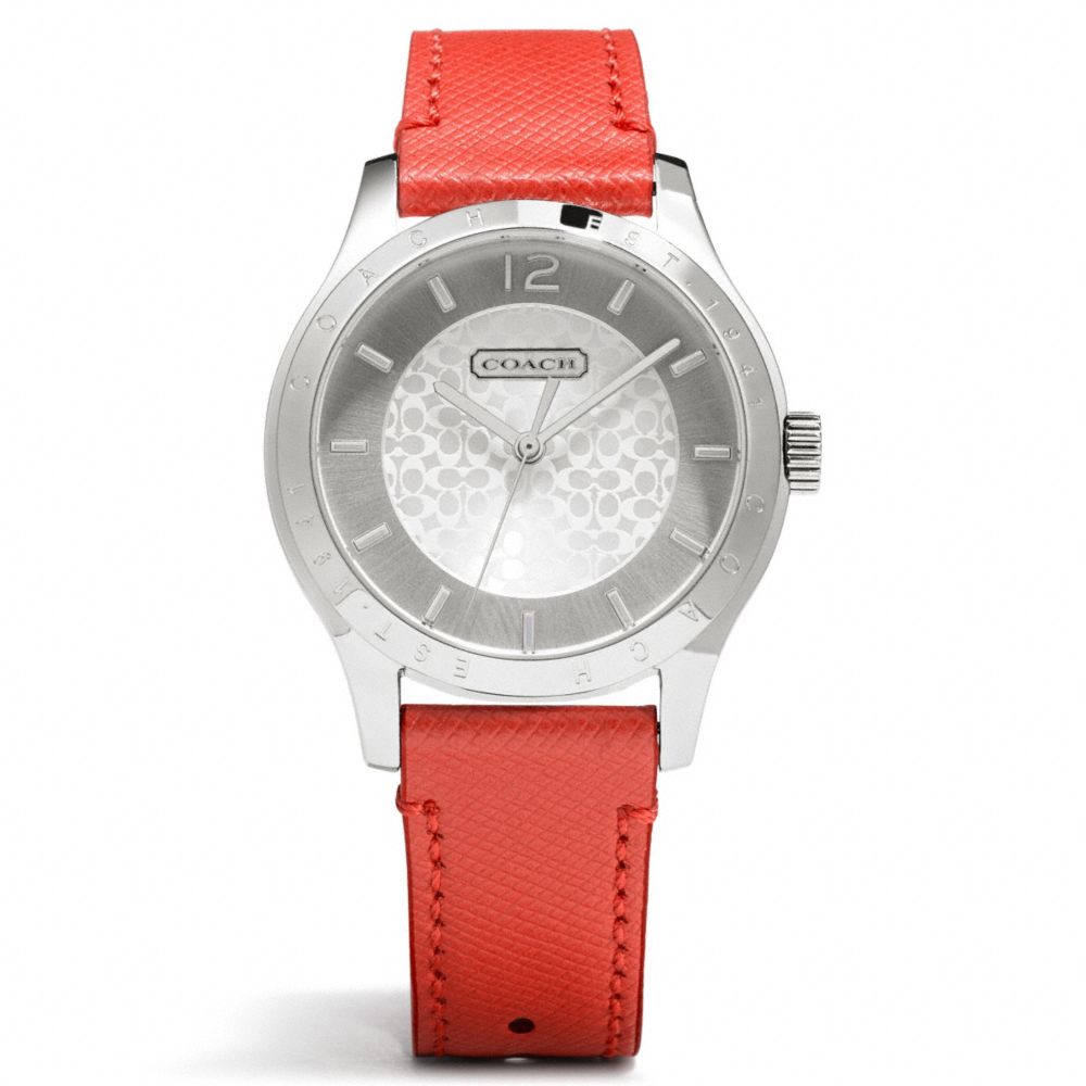 MADDY STAINLESS STEEL LEATHER STRAP WATCH - VERMILLION - COACH W6003
