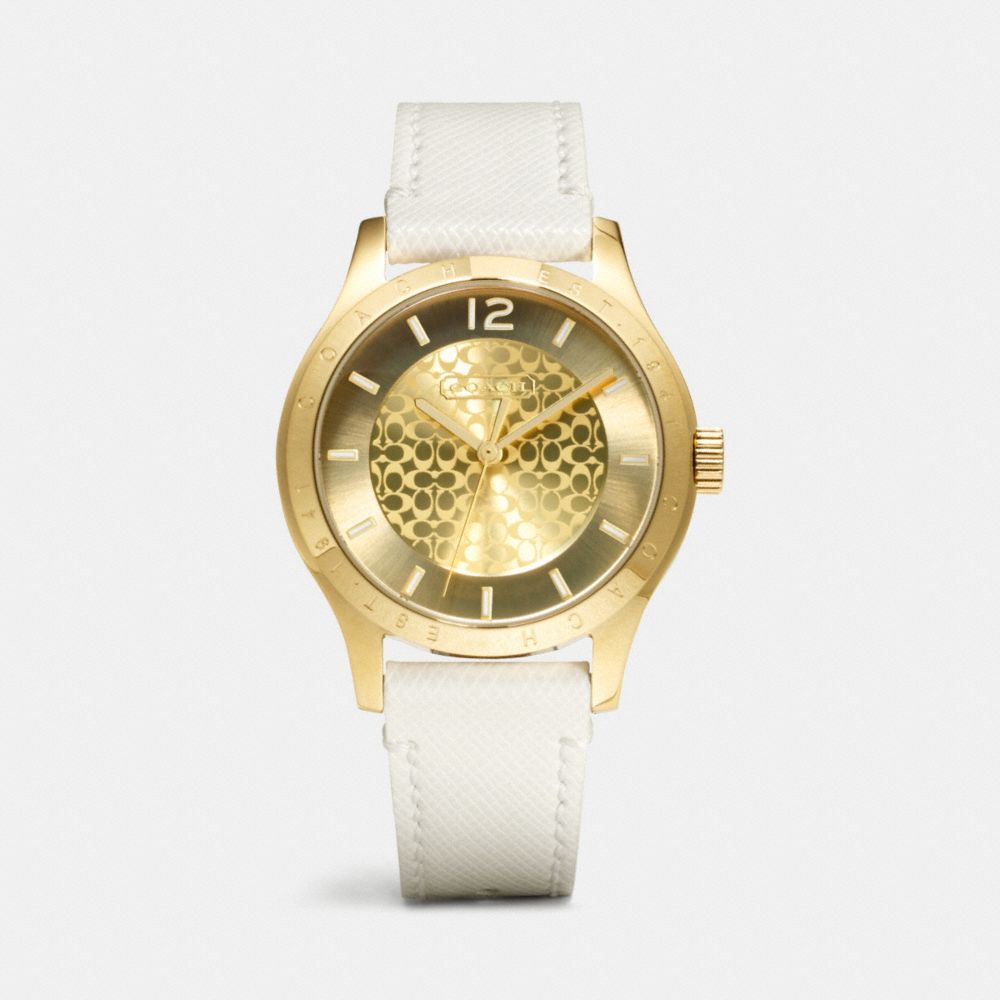 MADDY GOLD PLATED LEATHER STRAP WATCH - WHITE - COACH W6004