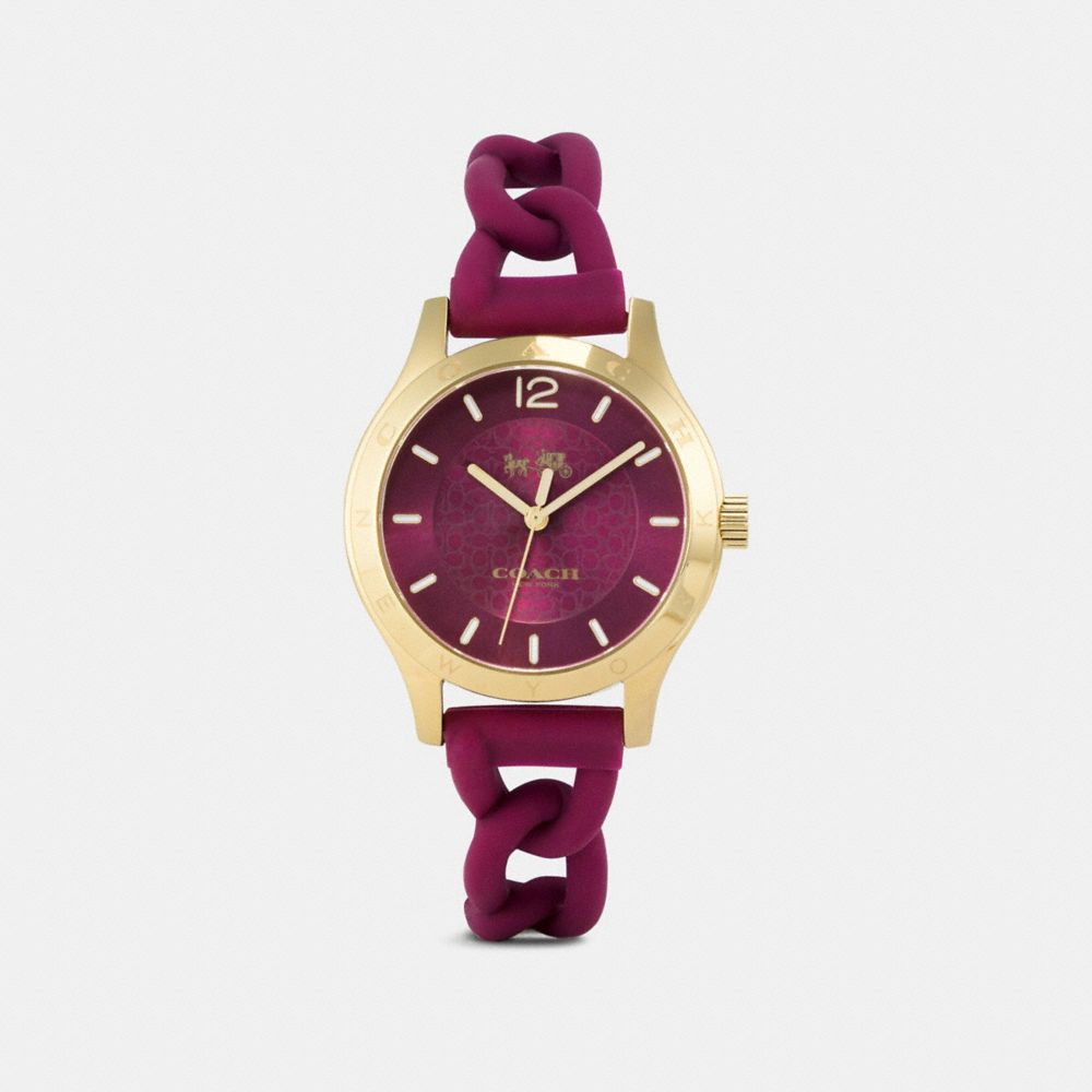 COACH w6043 MADDY BRAIDED RUBBER STRAP WATCH BLACK CHERRY