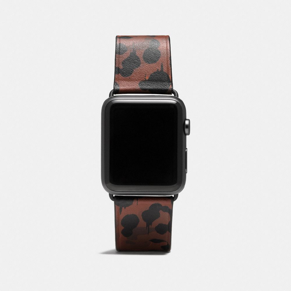 COACH W6131+SAD++WMN Apple WatchÂ® Strap With Wild Beast Print SADDLE