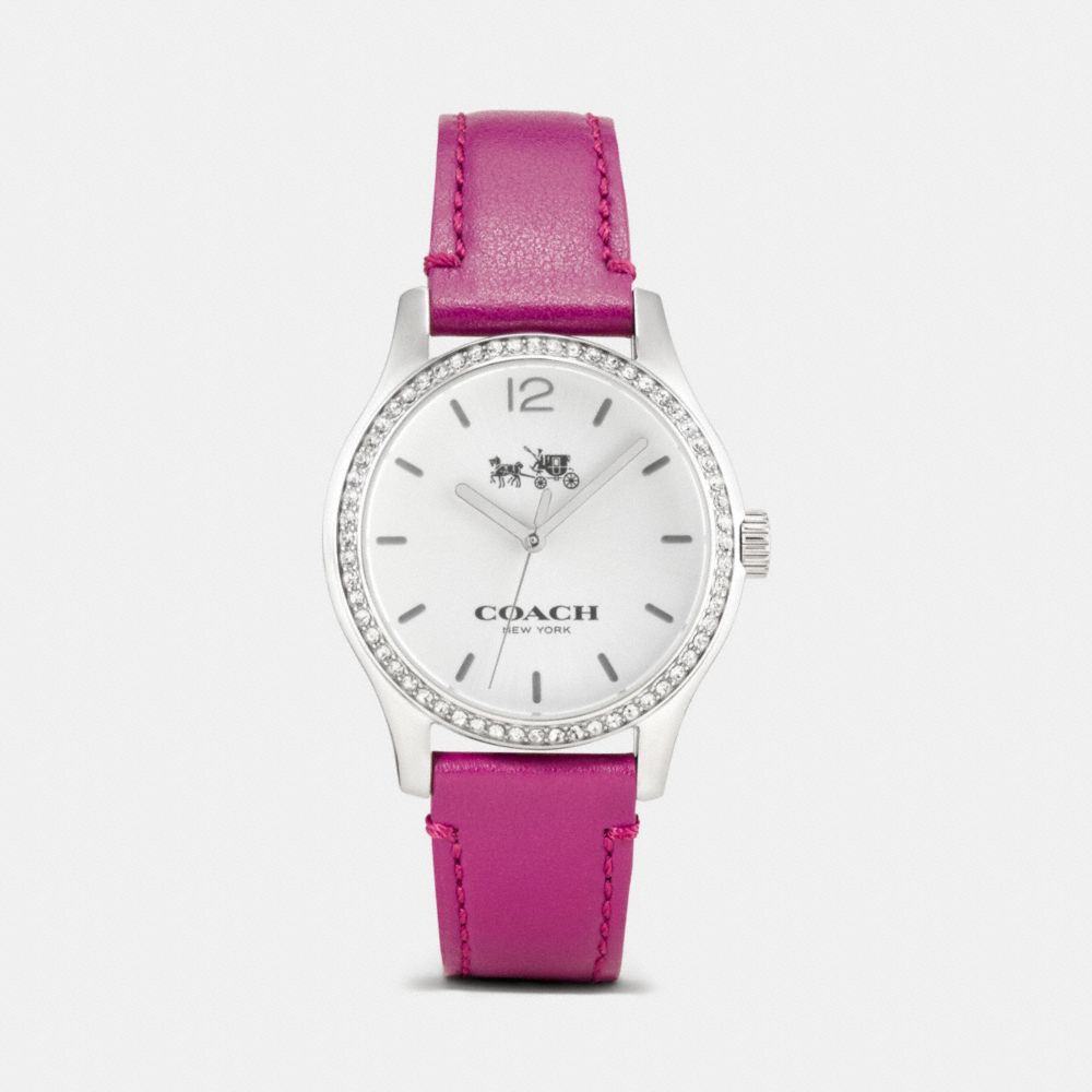 MADDY STAINLESS STEEL SET LEATHER STRAP WATCH - w6185 - FUCHSIA