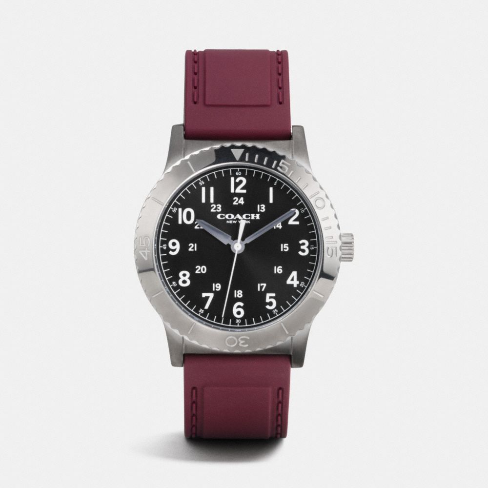 COACH W6188 Rivington Ionized Plated Rubber Strap Watch BURGUNDY