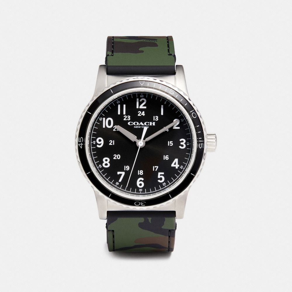 COACH W6189 - RIVINGTON STAINLESS STEEL RUBBER STRAP WATCH GREEN CAMO