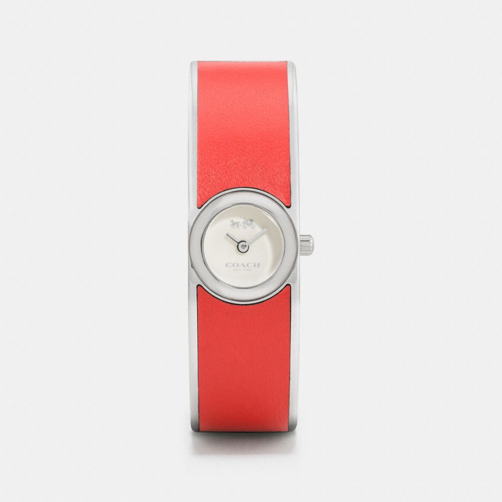 COACH W6197 - SCOUT STAINLESS STEEL AND LEATHER BANGLE WATCH CORAL