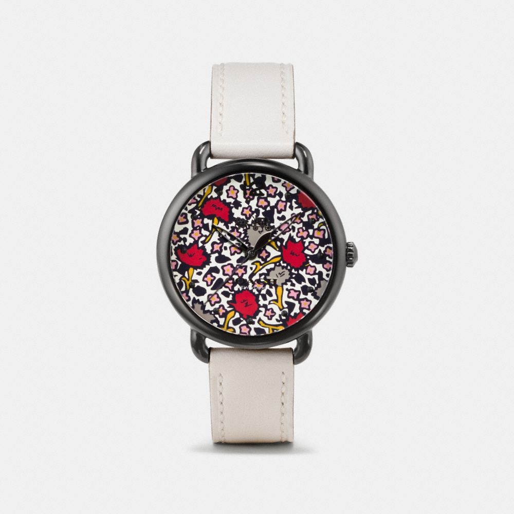 COACH W6212 - DELANCEY LEATHER STRAP WATCH WITH FLORAL DIAL CHALK