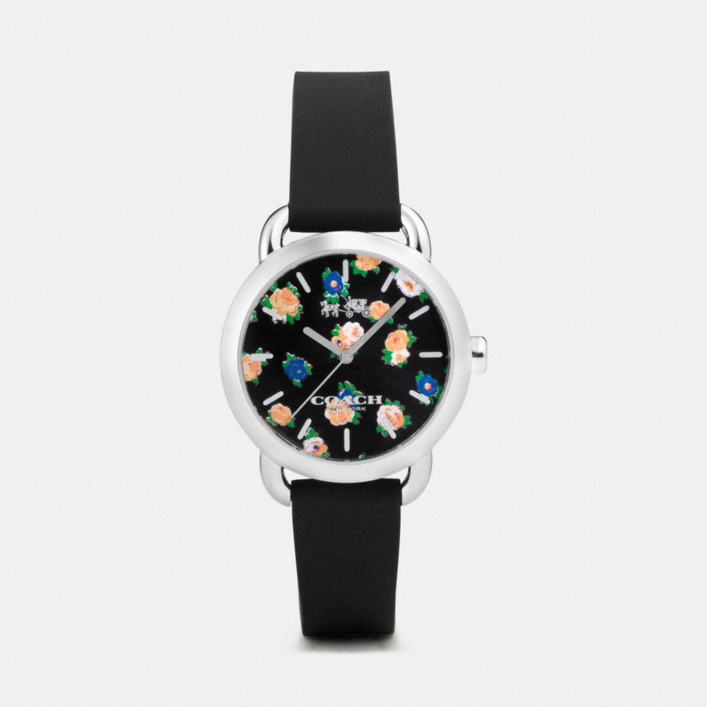 COACH W6215 Lex Stainless Steel Floral Rubber Strap Watch BLACK