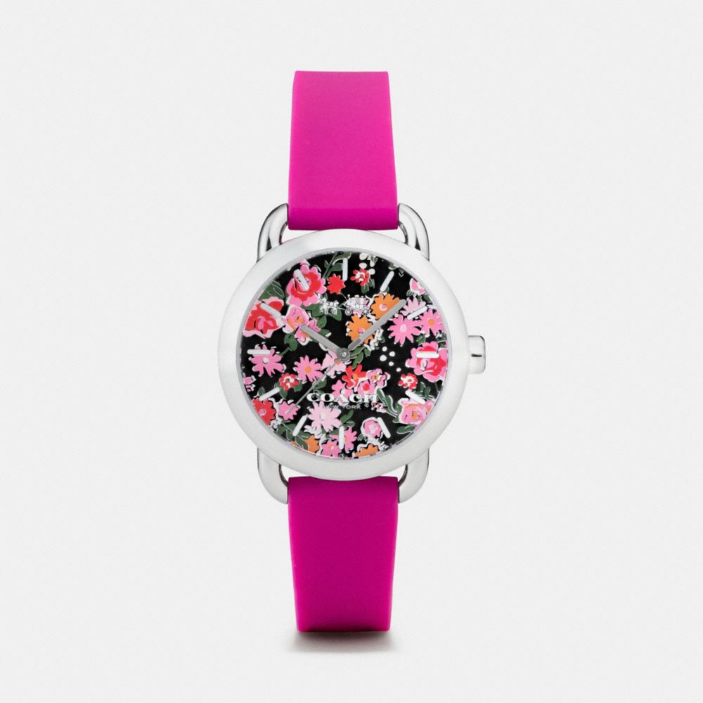 LEX STAINLESS STEEL FLORAL RUBBER STRAP WATCH - w6215 - PINK