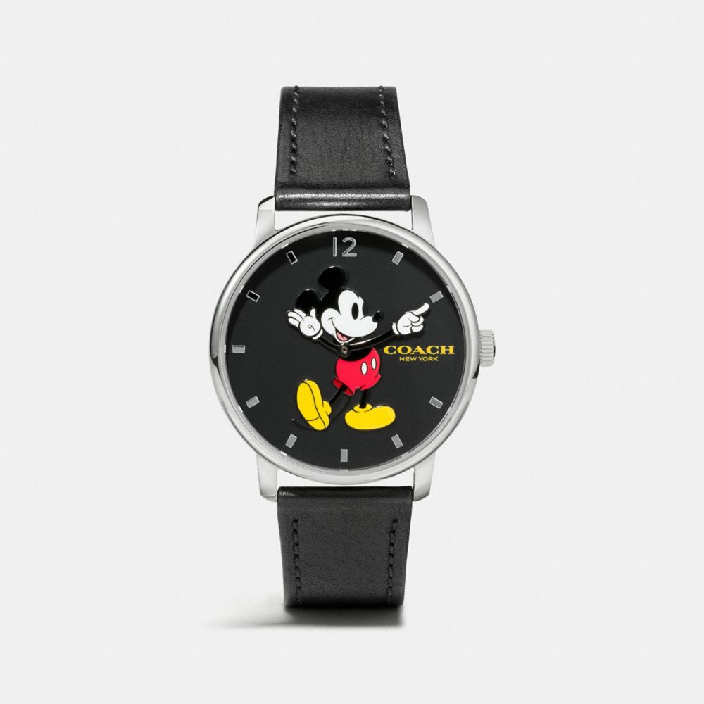 COACH w6232 GRAND MICKEY LEATHER STRAP WATCH BLACK