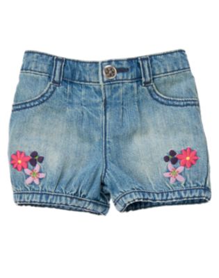 Flower Embroidered Denim Short