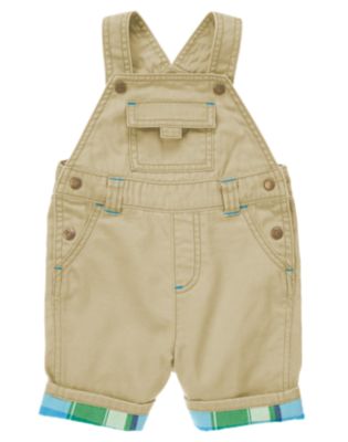 Plaid Cuffed Twill Overall